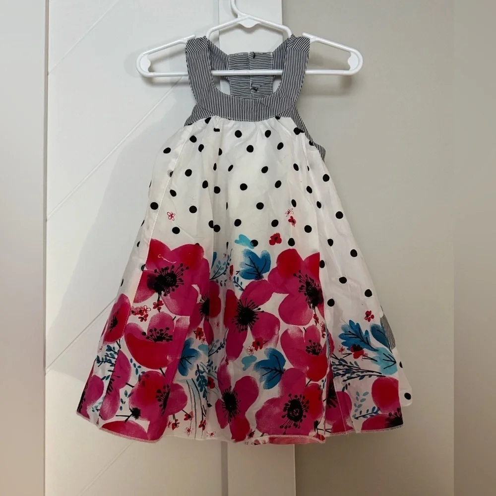 Deux Par Deux Girls Twirl Dress Floral Polka Dot Size 2T